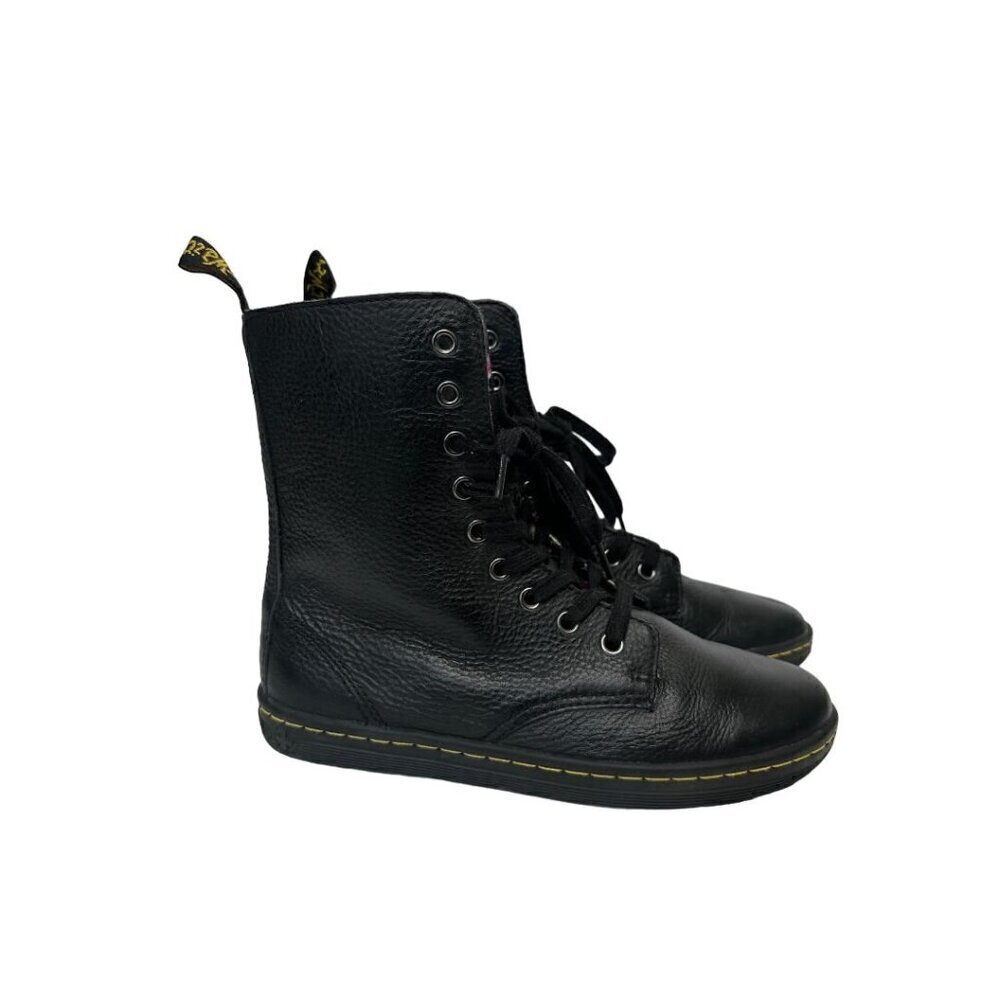 Dr. Martens Stratford Black Fold Over Floral Lined Leather Combat Boots US 7 - Picture 2 of 15